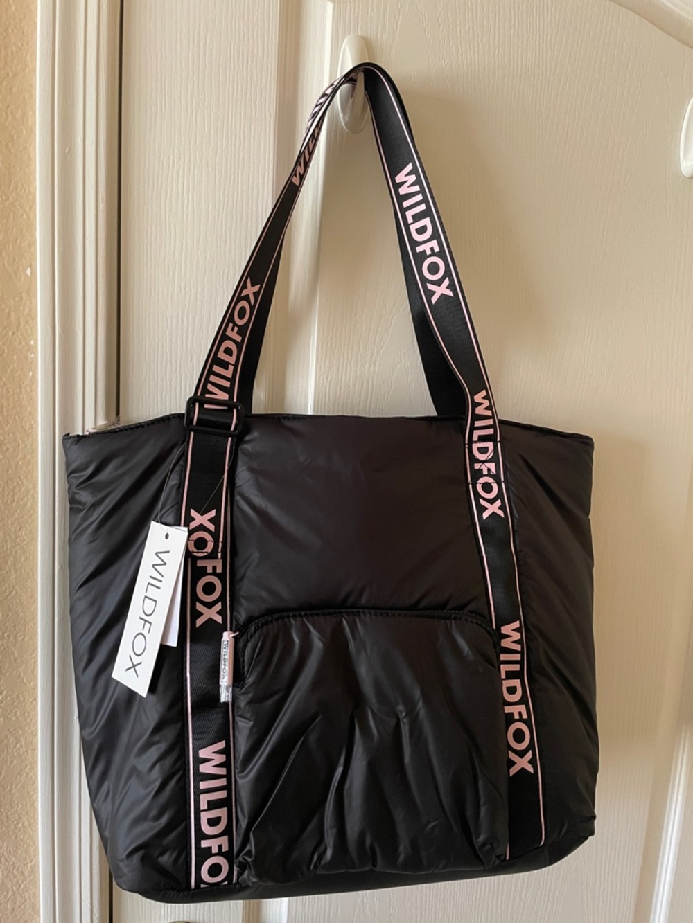 Wildfox Black Tote with Pink Logo Straps